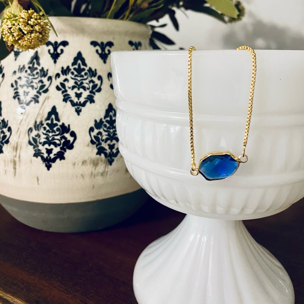 Blue Gemstone & Gold-tone Bolo/Slider Bracelet